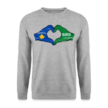 Kosovo Saudi Arabia Flag Hands Heart Shape Used - Unisex Sweatshirt - salt & pepper - Front - Alina (178cm) & Michal (187cm)