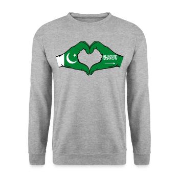 Pakistan Saudi Arabia Flag Hands Heart Shape - Unisex Sweatshirt - salt & pepper - Front - Alina (178cm) & Michal (187cm)