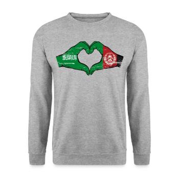 Saudi Arabia Afghanistan Flag Hands Heart Used - Unisex Sweatshirt - salt & pepper - Front - Alina (178cm) & Michal (187cm)