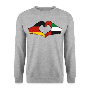 Deutschland Vereinigte Arabische Emirate Flagge - Unisex Pullover - Weißgrau meliert - Vorne - Alina (178cm) & Michal (187cm)