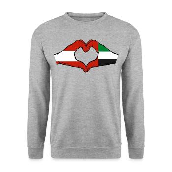Österreich Vereinigte Arabische Emirate Flagge - Unisex Pullover - Weißgrau meliert - Vorne - Alina (178cm) & Michal (187cm)