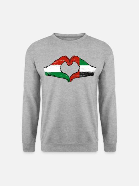 Ungarn Vereinigte Arabische Emirate Flagge Herz - Unisex Pullover - Weißgrau meliert