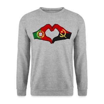 Portugal Angola Flagge Hände Herzform - Unisex Pullover - Weißgrau meliert - Vorne - Alina (178cm) & Michal (187cm)