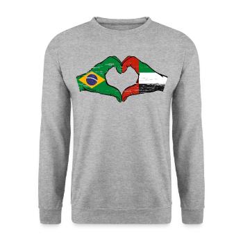 Brasilien Vereinigte Arabische Emirate Herz - Unisex Pullover - Weißgrau meliert - Vorne - Alina (178cm) & Michal (187cm)