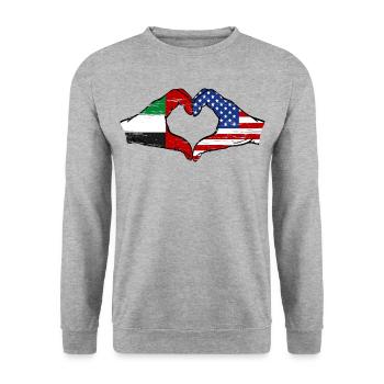 Émirats arabes unis États-Unis Drapeau Coeur - Sweat-shirt Unisexe - gris chiné - Devant - Alina (178cm) & Michal (187cm)