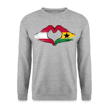 Österreich Ghana Flagge Hände Herzform used - Unisex Pullover - Weißgrau meliert - Vorne - Alina (178cm) & Michal (187cm)