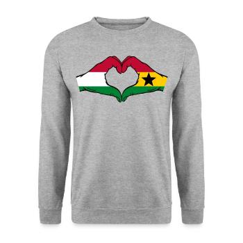 Hungary Ghana Flag Hands Heart Shape - Unisex Sweatshirt - salt & pepper - Front - Alina (178cm) & Michal (187cm)