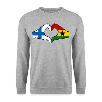 Finlande Ghana Drapeau Mains Coeur Forme - Sweat-shirt Unisexe - gris chiné - Devant - Alina (178cm) & Michal (187cm)