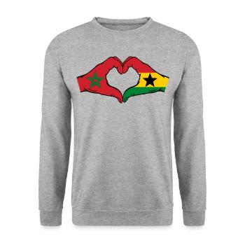 Marokko Ghana Flagge Hände Herzform - Unisex Pullover - Weißgrau meliert - Vorne - Alina (178cm) & Michal (187cm)