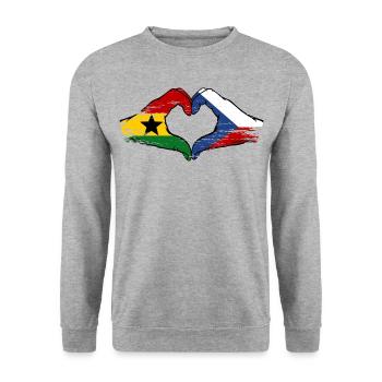 Ghana Tschechien Flagge Hände Herzform used - Unisex Pullover - Weißgrau meliert - Vorne - Alina (178cm) & Michal (187cm)