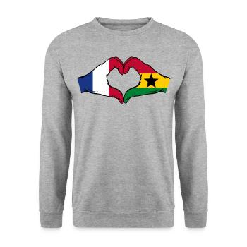 France Ghana Flag Hands Heart Shape - Unisex Sweatshirt - salt & pepper - Front - Alina (178cm) & Michal (187cm)