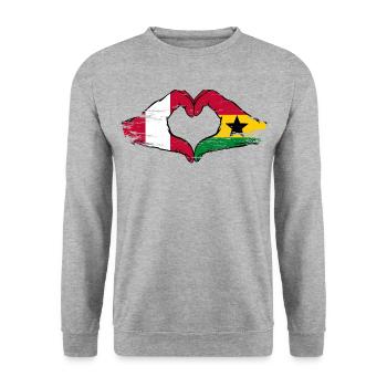 Peru Ghana Flagge Hände Herzform used - Unisex Pullover - Weißgrau meliert - Vorne - Alina (178cm) & Michal (187cm)