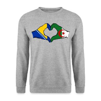 Bosnia Algeria Flag Hands Heart Shape - Unisex Sweatshirt - salt & pepper - Front - Alina (178cm) & Michal (187cm)