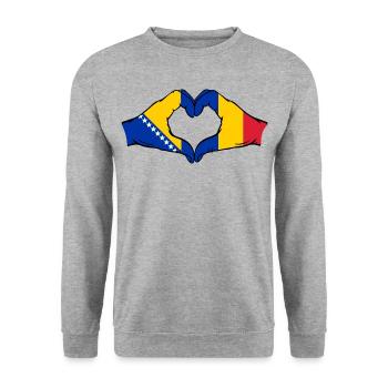 Bosnia Romania Flag Hands Heart Shape - Unisex Sweatshirt - salt & pepper - Front - Alina (178cm) & Michal (187cm)