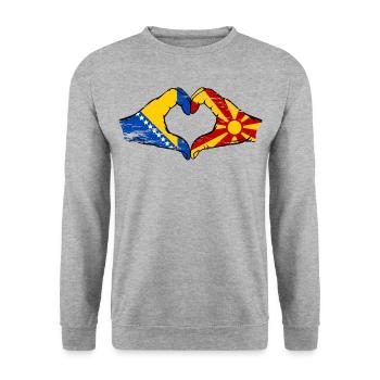 Bosnie Macédoine drapeau mains forme de coeur utilisé - Sweat-shirt Unisexe - gris chiné - Devant - Alina (178cm) & Michal (187cm)
