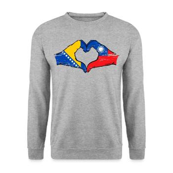 Bosnia Taiwan flag hands heart shape used - Unisex Sweatshirt - salt & pepper - Front - Alina (178cm) & Michal (187cm)