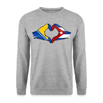 Bosnie Cuba drapeau mains forme de coeur utilisé - Sweat-shirt Unisexe - gris chiné - Devant - Alina (178cm) & Michal (187cm)