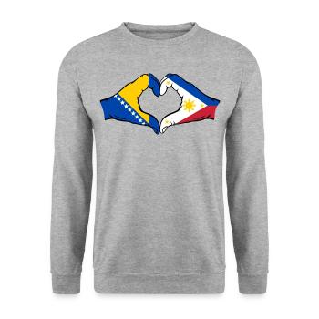 Bosnien Philippinen Flagge Hände Herzform - Unisex Pullover - Weißgrau meliert - Vorne - Alina (178cm) & Michal (187cm)