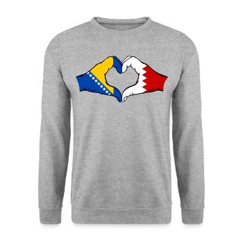 Bosnia Bahrain Flag Hands Heart Shape - Unisex Sweatshirt - salt & pepper - Front - Alina (178cm) & Michal (187cm)