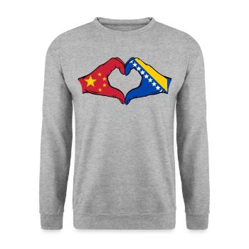 China Bosnia Flag Hands Heart Shape - Unisex Sweatshirt - salt & pepper - Front - Alina (178cm) & Michal (187cm)