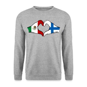 Mexique Finlande Drapeau Mains Coeur Forme - Sweat-shirt Unisexe - gris chiné - Devant - Alina (178cm) & Michal (187cm)
