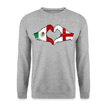 Mexique Angleterre Drapeau Mains Coeur Forme Utilisé - Sweat-shirt Unisexe - gris chiné - Devant - Alina (178cm) & Michal (187cm)
