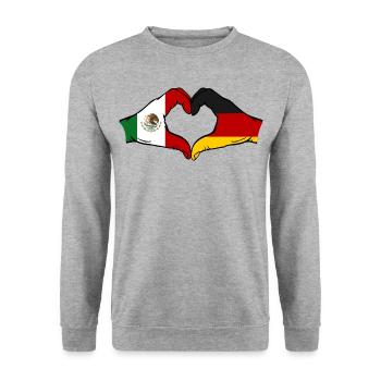 Mexique Allemagne Drapeau Mains Coeur Forme - Sweat-shirt Unisexe - gris chiné - Devant - Alina (178cm) & Michal (187cm)