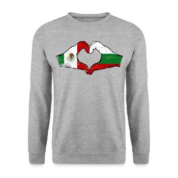 Mexique Bulgarie drapeau mains coeur forme utilisé - Sweat-shirt Unisexe - gris chiné - Devant - Alina (178cm) & Michal (187cm)