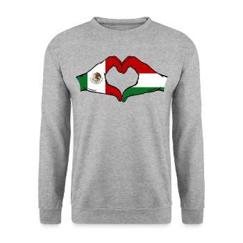 Mexico Hungary Flag Hands Heart Shape - Unisex Sweatshirt - salt & pepper - Front - Alina (178cm) & Michal (187cm)