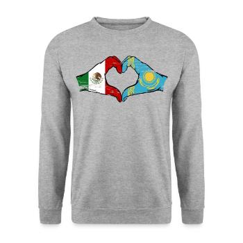 Mexique Kazakhstan Drapeau Mains Coeur Forme Utilisé - Sweat-shirt Unisexe - gris chiné - Devant - Alina (178cm) & Michal (187cm)