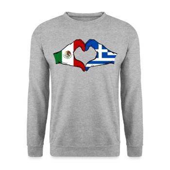 Mexico Greece Flag Hands Heart Shape - Unisex Sweatshirt - salt & pepper - Front - Alina (178cm) & Michal (187cm)