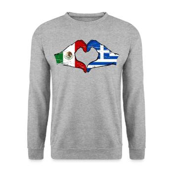 Mexique Grèce Drapeau Mains Coeur Forme Utilisé - Sweat-shirt Unisexe - gris chiné - Devant - Alina (178cm) & Michal (187cm)