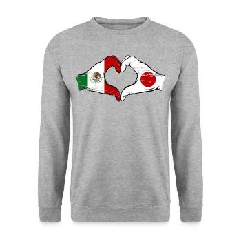 Mexique Japon drapeau mains coeur utilisé - Sweat-shirt Unisexe - gris chiné - Devant - Alina (178cm) & Michal (187cm)
