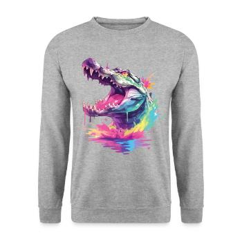Alligator Krokodil Kaiman Reptil Raubtier Tier - Unisex Pullover - Weißgrau meliert - Vorne - Alina (178cm) & Michal (187cm)