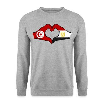 Tunisia Egypt Flag Hands Heart Shape - Unisex Sweatshirt - salt & pepper - Front - Alina (178cm) & Michal (187cm)