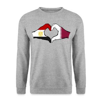 Egypt Qatar Flag Hands Heart Shape - Unisex Sweatshirt - salt & pepper - Front - Alina (178cm) & Michal (187cm)