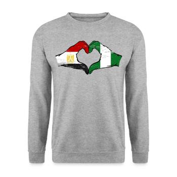 Égypte Nigeria Drapeau Mains Coeur Forme Utilisé - Sweat-shirt Unisexe - gris chiné - Devant - Alina (178cm) & Michal (187cm)