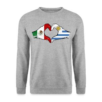 Mexique Uruguay drapeau mains forme de coeur utilisé - Sweat-shirt Unisexe - gris chiné - Devant - Alina (178cm) & Michal (187cm)