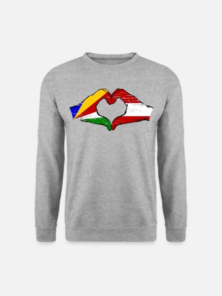Seychellerne Østrig flag hænder hjerte form brugt - Unisex sweater - hvidgrå meleret