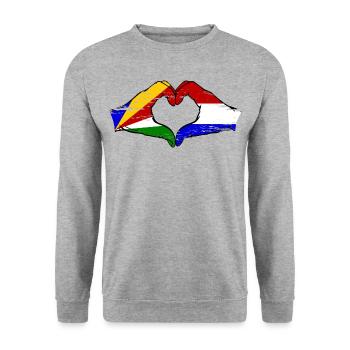 Seychelles Hollande drapeau mains forme de coeur utilisé - Sweat-shirt Unisexe - gris chiné - Devant - Alina (178cm) & Michal (187cm)