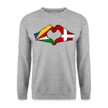 Seychelles Danemark Drapeau Mains Coeur Forme - Sweat-shirt Unisexe - gris chiné - Devant - Alina (178cm) & Michal (187cm)