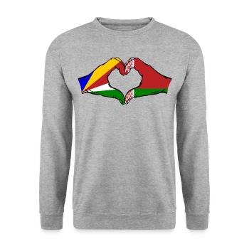 Seychellen Belarus Flagge Hände Herzform - Unisex Pullover - Weißgrau meliert - Vorne - Alina (178cm) & Michal (187cm)