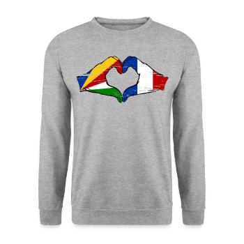 Seychelles France Drapeau Mains Coeur Forme Utilisé - Sweat-shirt Unisexe - gris chiné - Devant - Alina (178cm) & Michal (187cm)