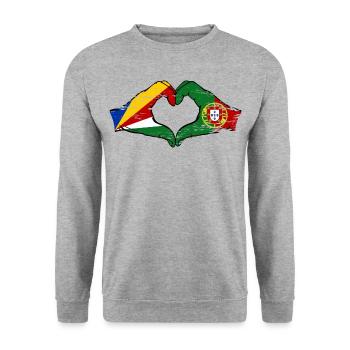Seychelles Portugal Drapeau Mains Coeur Forme Utilisé - Sweat-shirt Unisexe - gris chiné - Devant - Alina (178cm) & Michal (187cm)