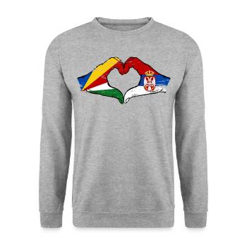 Seychelles Serbie drapeau mains forme de coeur utilisé - Sweat-shirt Unisexe - gris chiné - Devant - Alina (178cm) & Michal (187cm)
