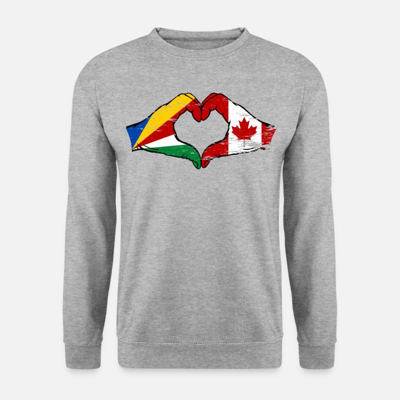 Seychellen Kanada Flagge Hände Herzform used - Unisex Pullover - Weißgrau meliert