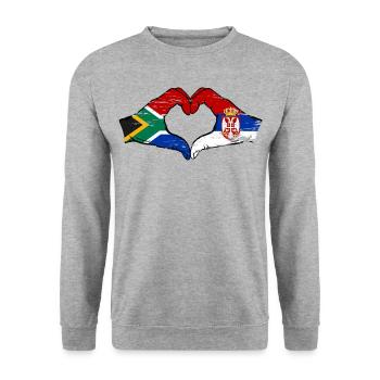 Afrique du Sud Serbie drapeau mains coeur utilisé - Sweat-shirt Unisexe - gris chiné - Devant - Alina (178cm) & Michal (187cm)
