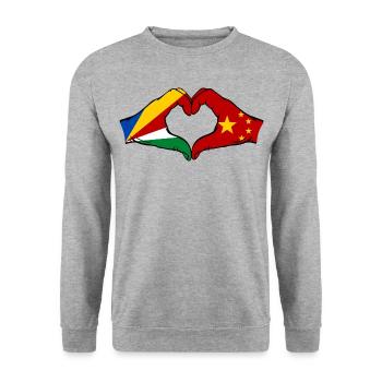 Seychelles China Flag Hands Heart Shape - Unisex Sweatshirt - salt & pepper - Front - Alina (178cm) & Michal (187cm)