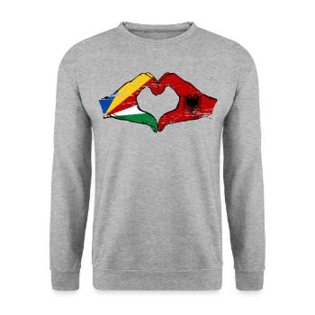 Seychelles Albanie Drapeau Mains Coeur Forme Utilisé - Sweat-shirt Unisexe - gris chiné - Devant - Alina (178cm) & Michal (187cm)