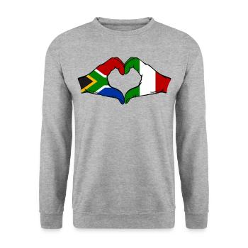 Afrique du Sud Italie Drapeau Mains Coeur Forme - Sweat-shirt Unisexe - gris chiné - Devant - Alina (178cm) & Michal (187cm)